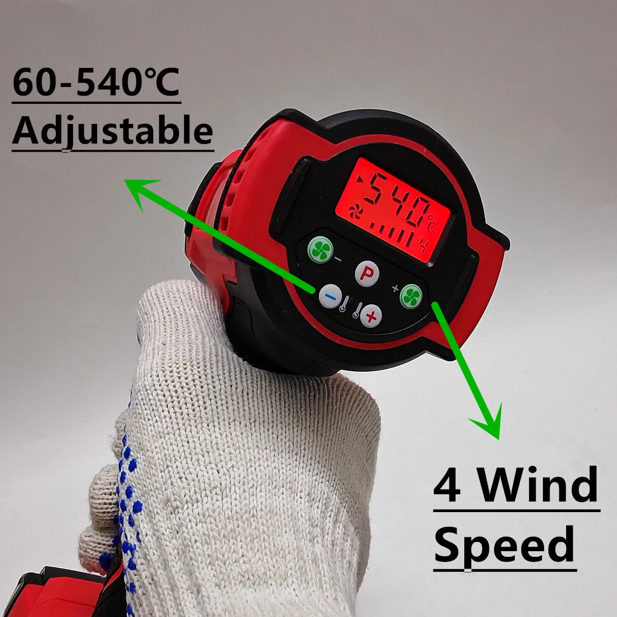 Hot Air Gun 60-540℃ Adjustable Cordless Heat Gun With 3 Nozzle LCD Display Power Tools For Milwaukee 18V Battery