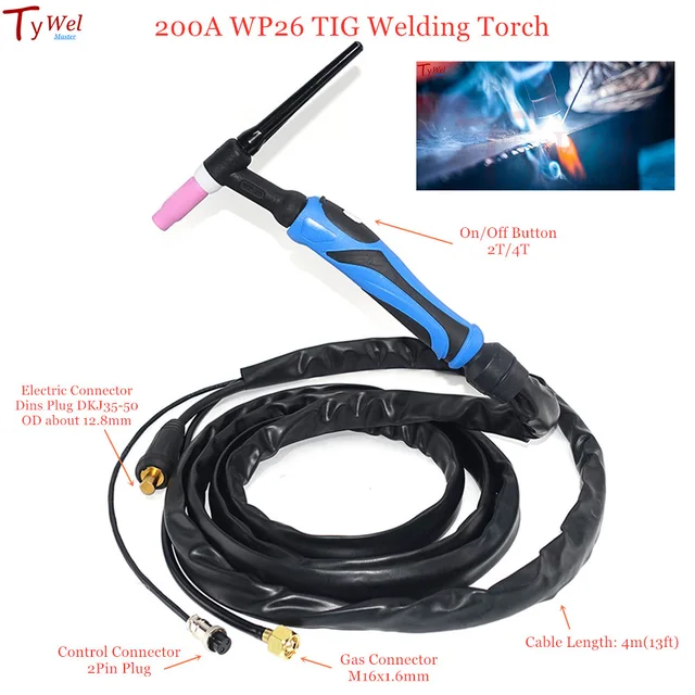 TIG Torch WP26 4m 13ft GTAW Gas Arc Welding Gun WP-26 Argon Air 