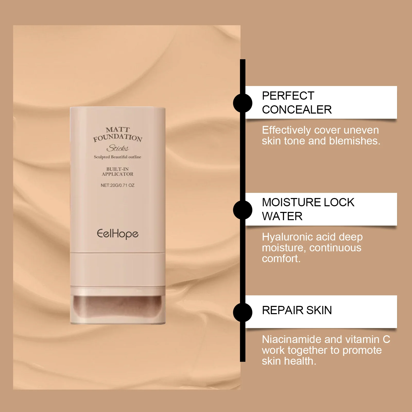 Eelhope Concealer Foundation Cream Long-Lasting Makeup Full Coverage Lightweight Waterproof Foundation Face Concealer Cosmetics 4