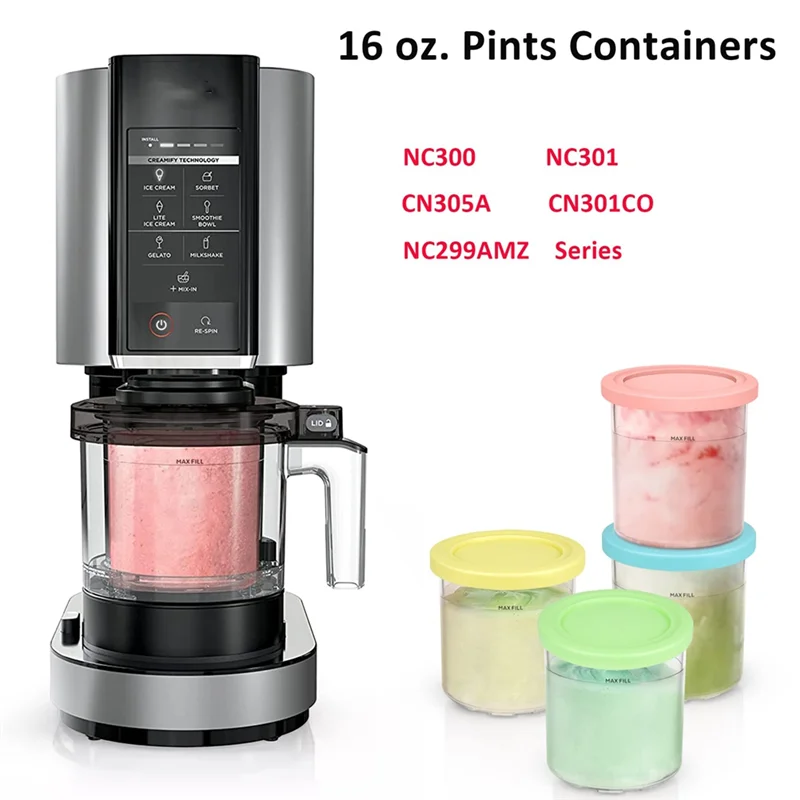4PCS Ice Cream Pints and Lids ice cream containers for Ninja Creami NC301 NC300 NC299AMZ Series Ice Cream Storage Containers Food Freezer