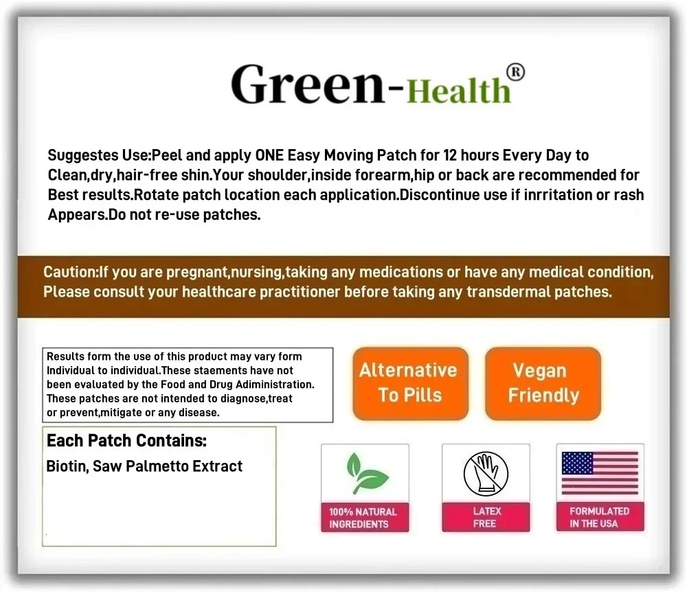 Saw Palmetto with Biotin Transdermal Patches Hair Loss And Regrowth For Men And Women 30 Patches One Month Supply Estrogen Patch