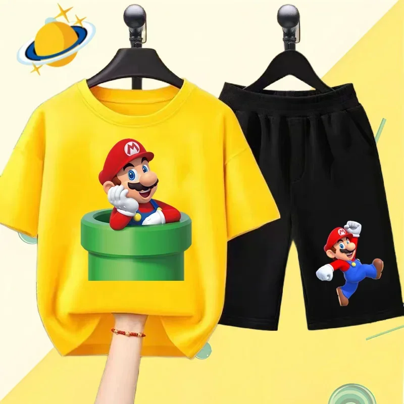 Super Mario Kids T-shirt Set Harajuku Fashion Casual Short sleeve Shorts Boys Girls Sweatshirt Summer clothing 2 pieces 2