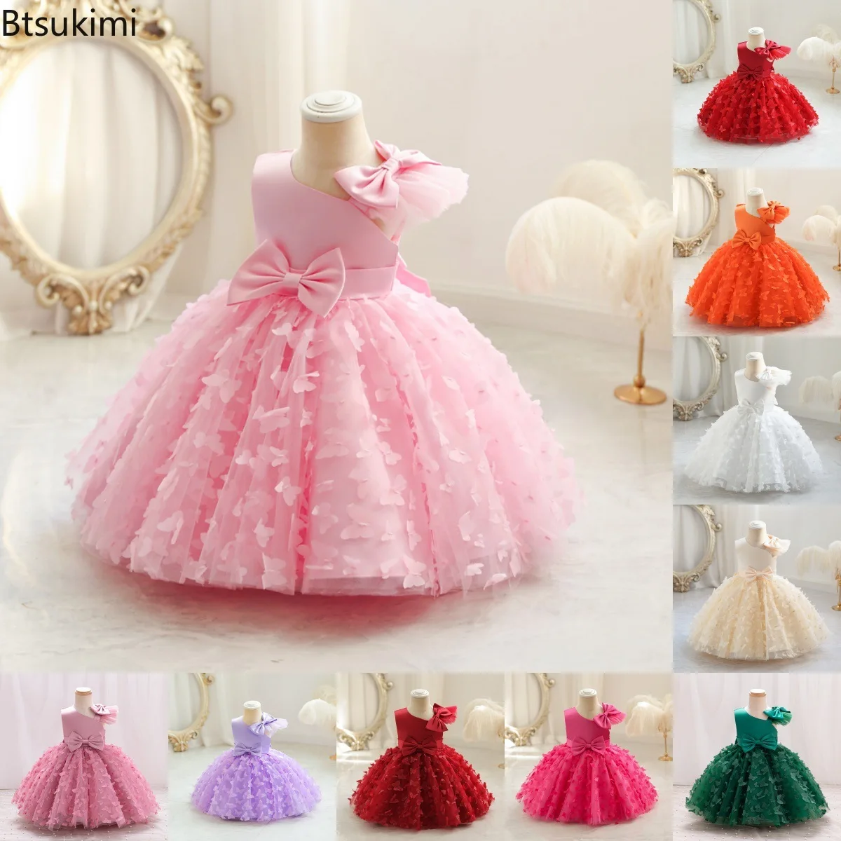 Toddler Baby Sequin Party Dresses Baptism Wedding 1 Year Birthday Bow Princess Dress for Baby Girl Tulle Bridemaid Gown Vestidos