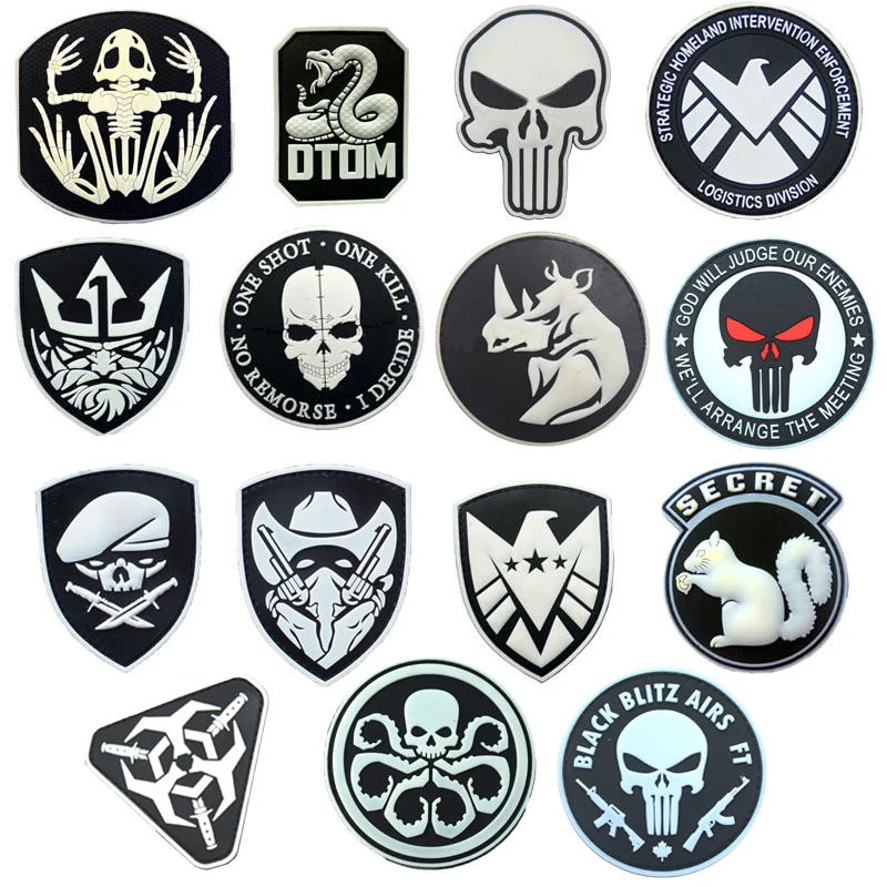 Description Picture 4 of itemPunk Skull Glow PVC Seal Skull Frog Arm Badge 3D 3D Concave convex Hook and Loop Patch Badge Neptune Chest Badge Morale Sergeant