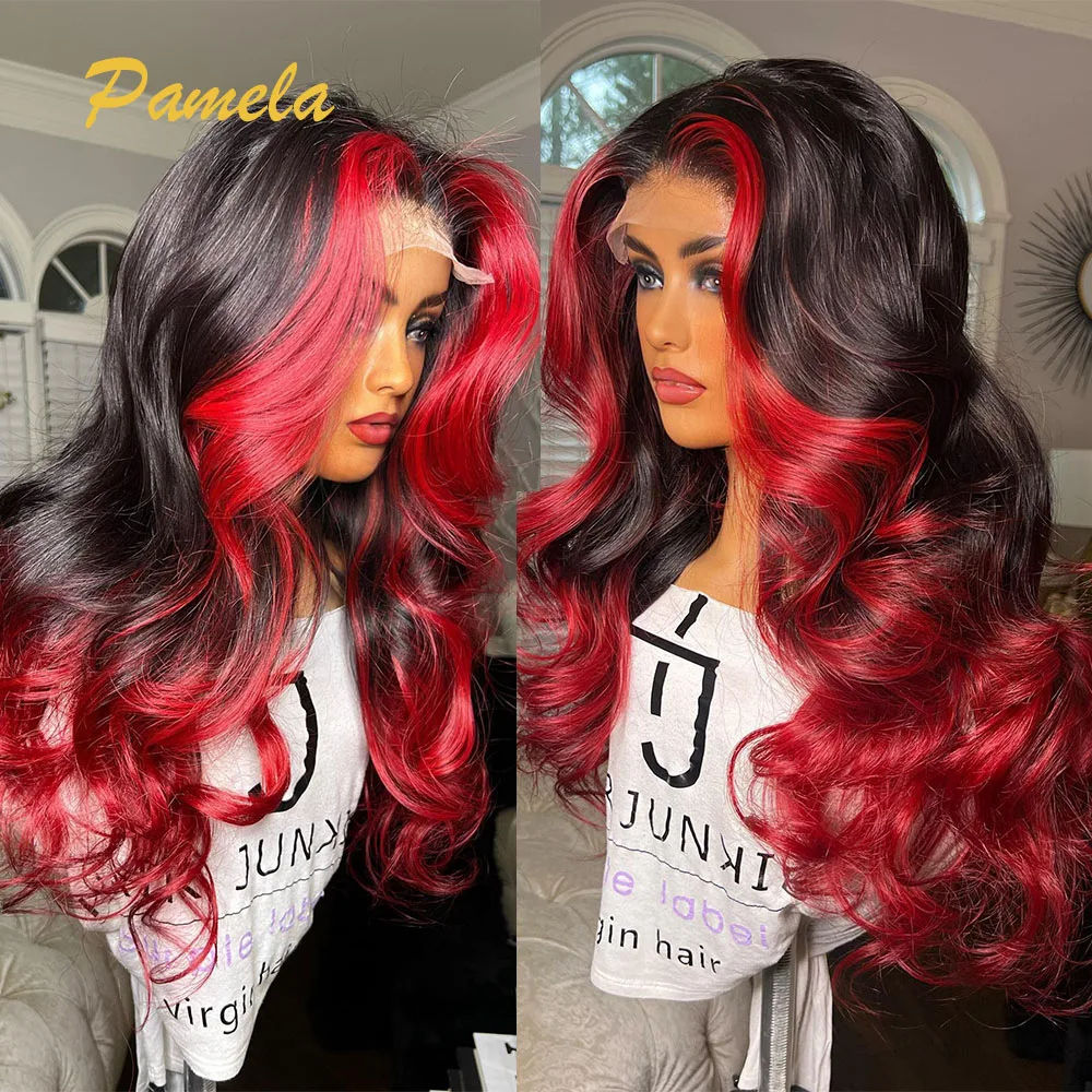 Body Wave Wear and Go Glueless Human Hair Wigs 250% Density Ombre 1B Red Colored 13x4 HD Transparent Lace Frontal Wigs For Women