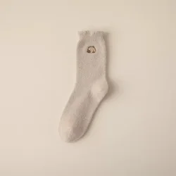 Cozy Velvet Capybara Pattern Fluffy Warm Winter Socks - One Size (Oatmeal)