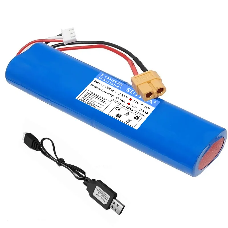 Batterie Li-ion 7.4V 6000mAh XT60 pour char Henglong 1/16 RC