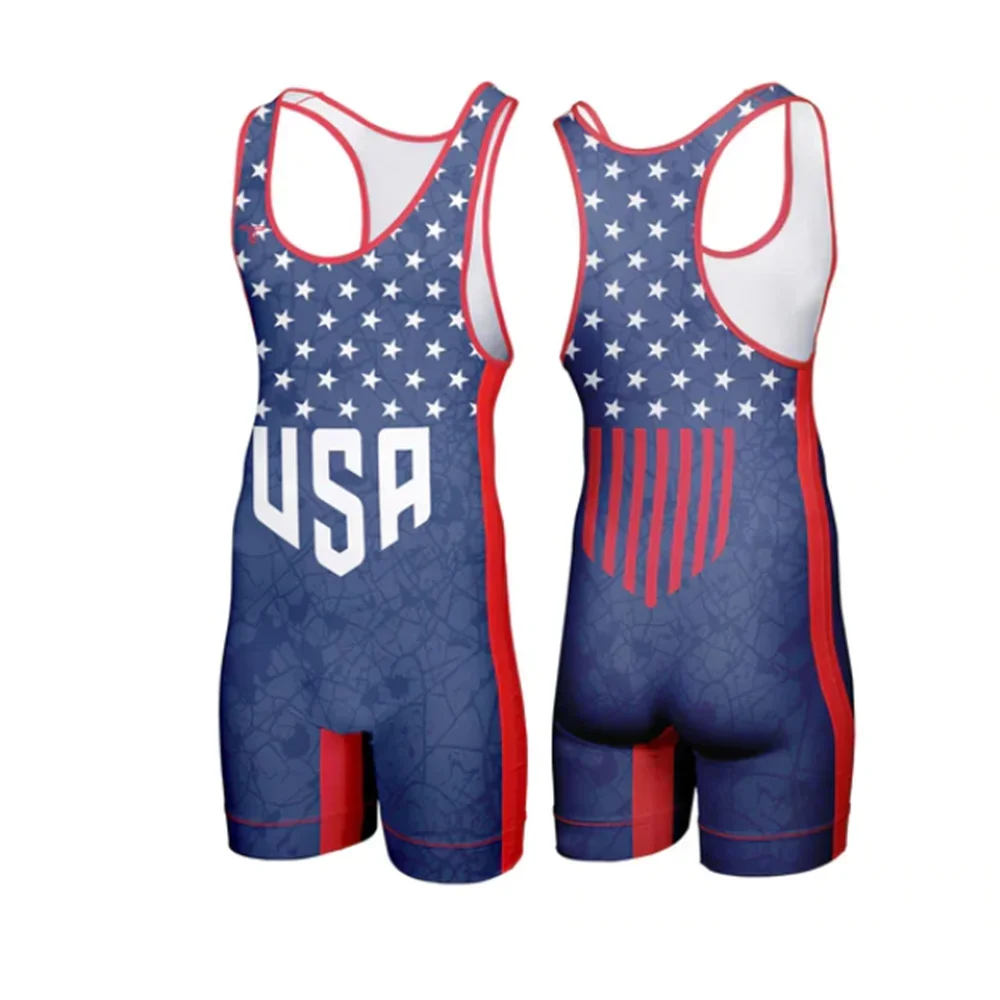 

2023 Usa Professional Coverall Training Competition Freestyle Wrestling Suits High Elastic New Men's Gymnastics Wrestling Outfit