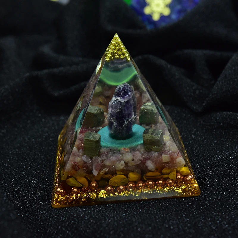 New Original Natural Crystal Amethyst Pyrite Orgon Pyramid Energy Geometry Orgonite Yoga Meditation Healing Room Decor Ornament orgonite pyramid red crystal copper reiki yoga healing energy orgon emf protection chakra orgone pyramid customized ornament