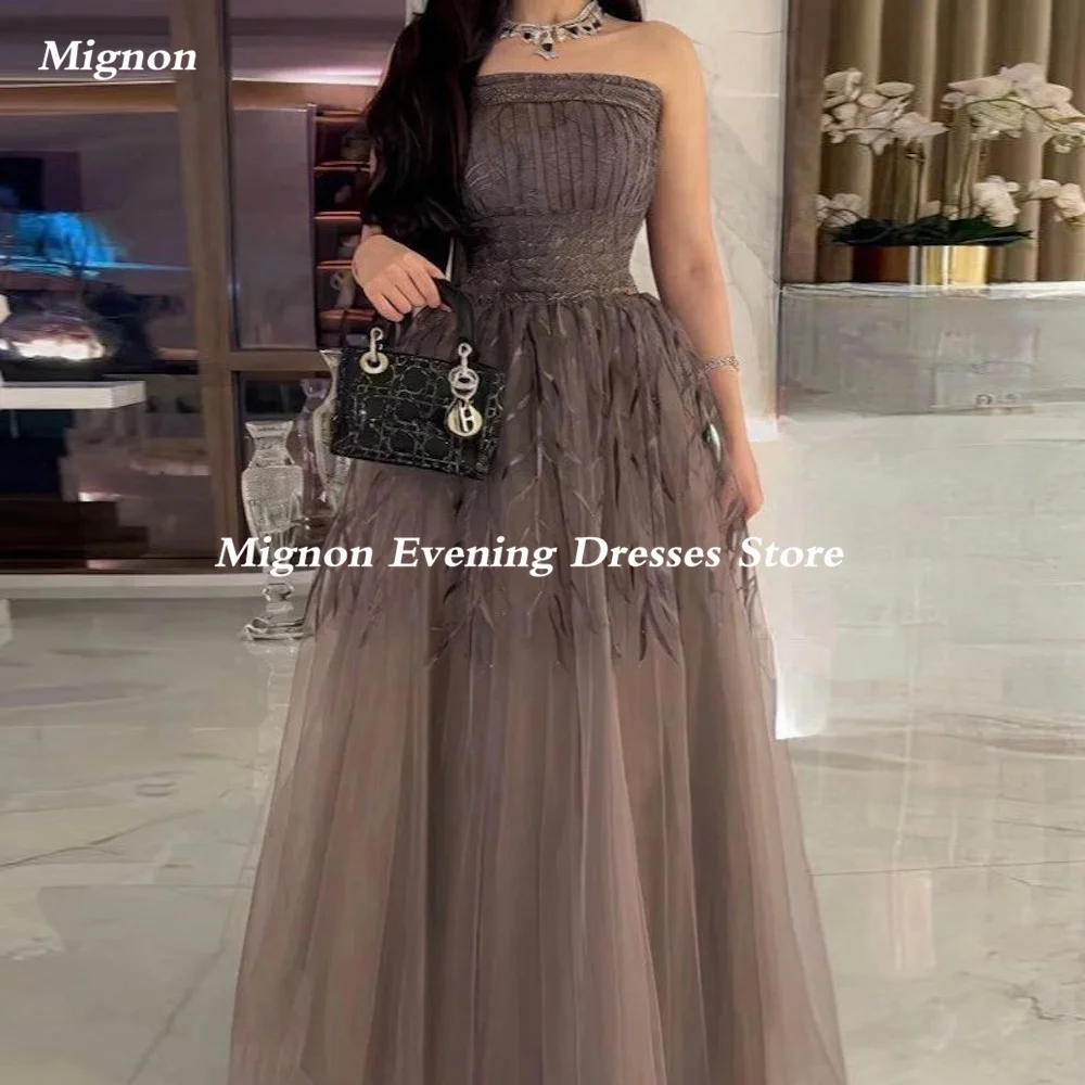 

Mignon Tulle A-line Strapless Sequins Prom Gown Populer Ruffle Floor-length Formal Elegant Evening Party Dress for Women 2023