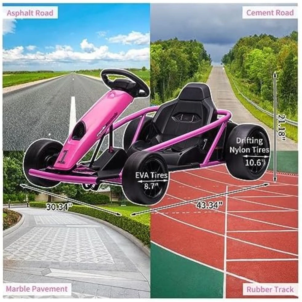 Go Kart 24V 300W*2 Motors 9Ah Battery 8MPH High Speed Drifting Music Horn Max Load 175lbs Outdoor go kart parts