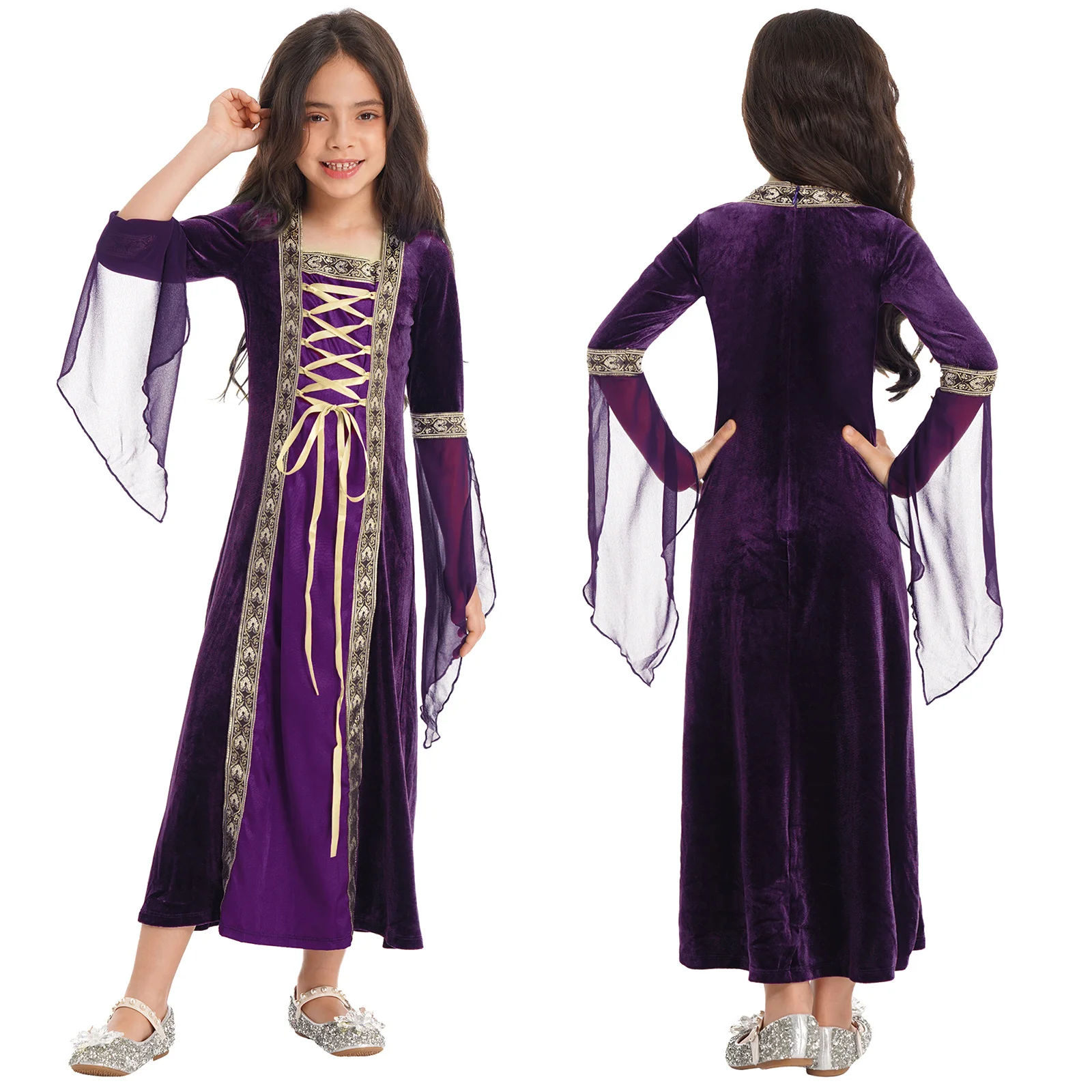 

Elegant Vintage Kids Dresses For Girls Long Sleeve Renaissance Party Dress Teens Girls Wedding Birthday Party Cosplay Long Dress