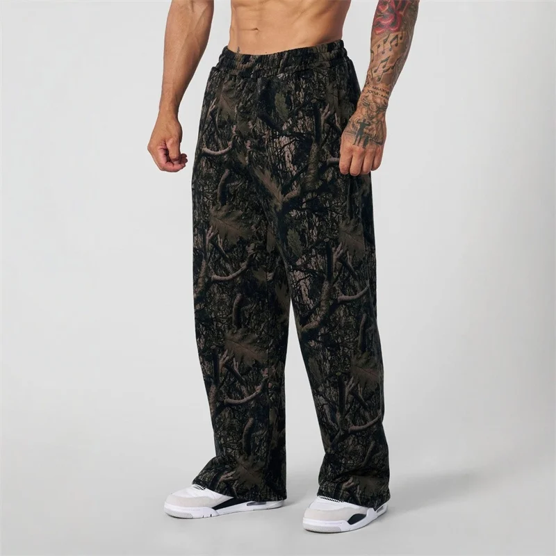 New Jogger Straight Trendy Fitness Pants Men's Camouflage Wide Leg Pants Breathable running sweatpants loose men trousers 2