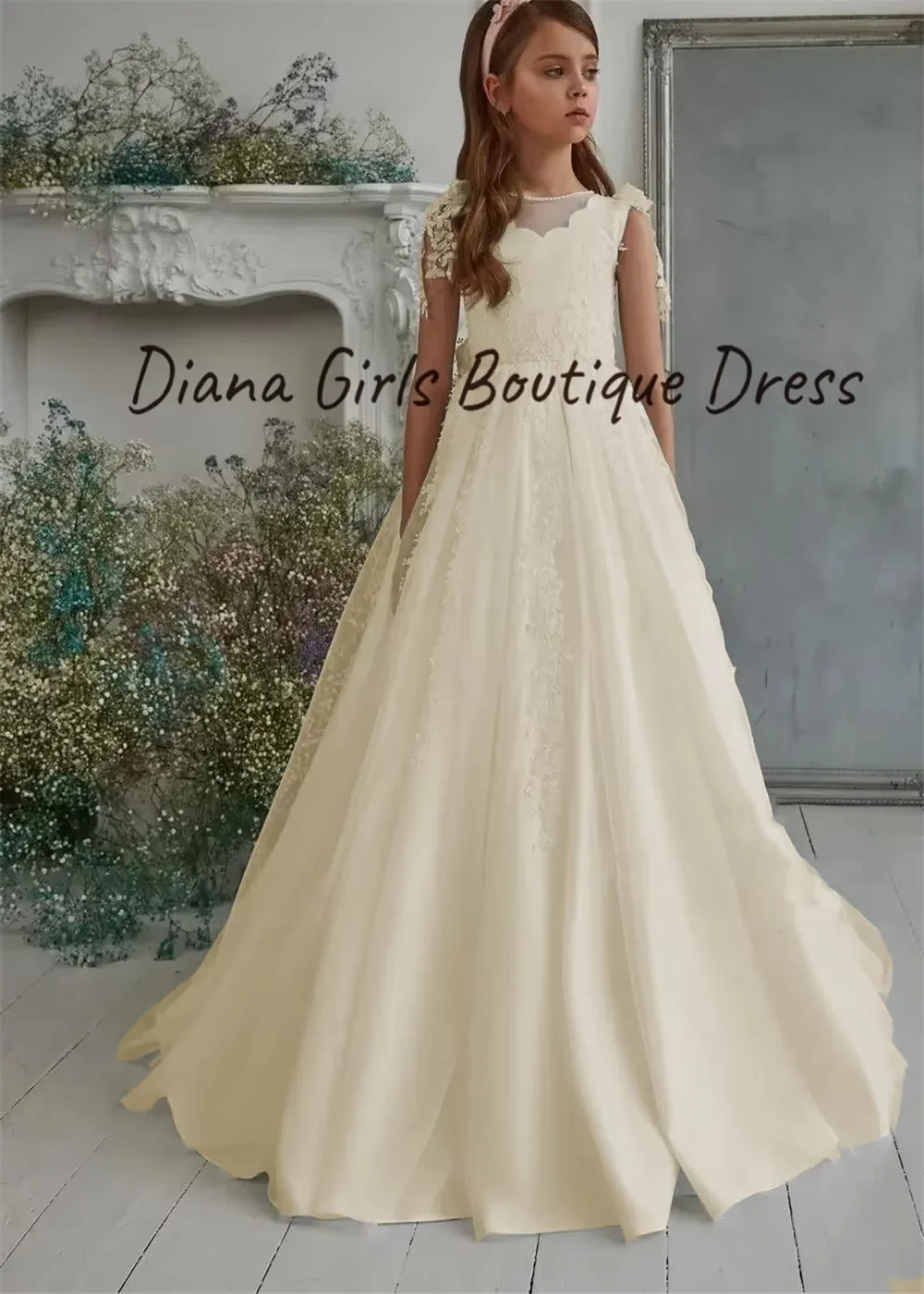 Flower Girl Dresses First Communion Ball Gown for Weddings Satin A Line Floor Length Boho Princess Kids Evening Party flower girl dresses