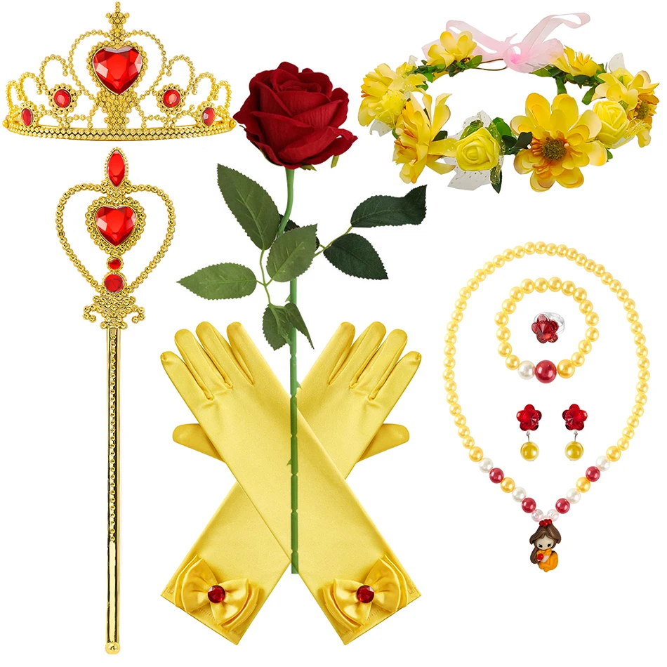 Luxury Belle Princess Dress For Girls Cartoon Movie Role Playing Costume Lace Sequins Tulle Frocks Kids Birthday Surprise Gift