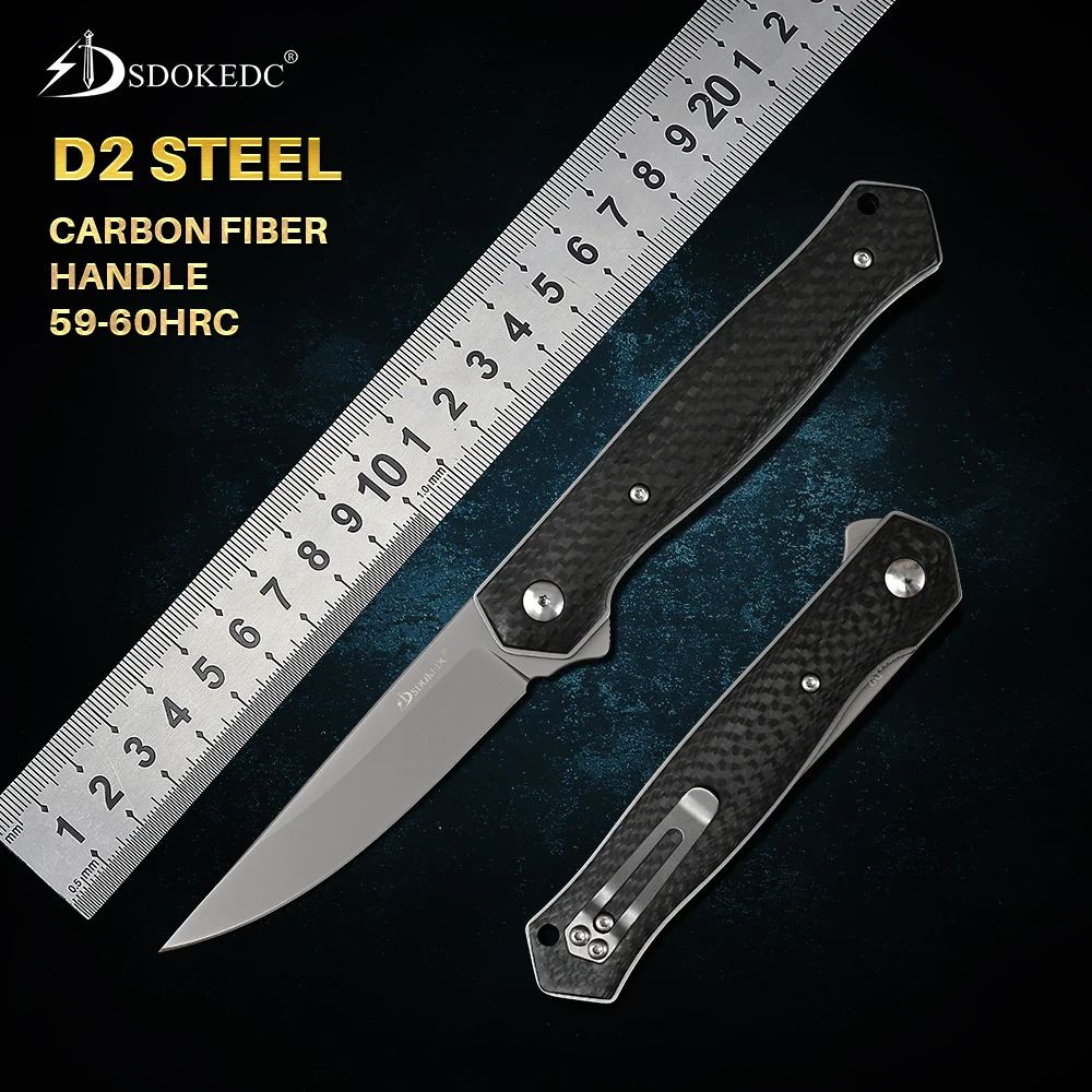 SDOKEDCD2SteelTacticalPocketFoldingKnifeG10CarbonFiberHandleforEDCOutdoorCamping