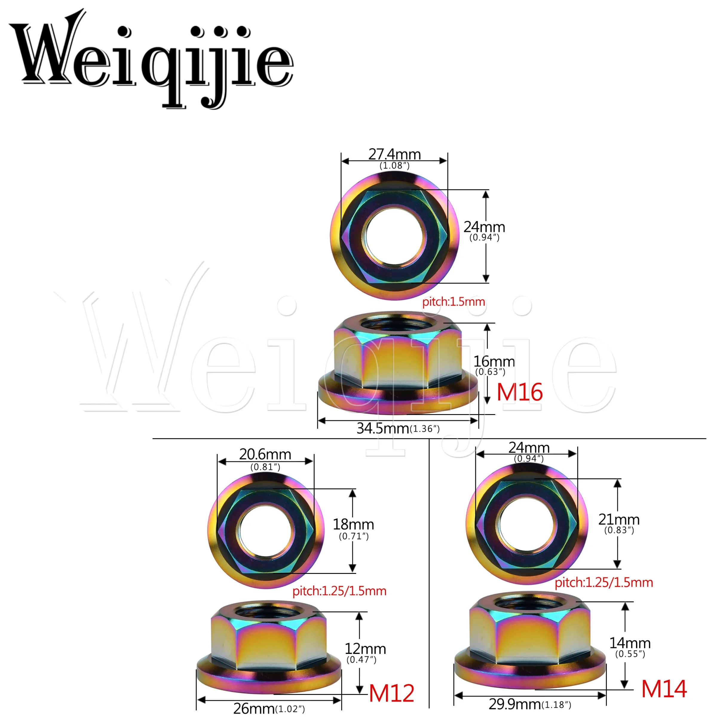 Weiqijie 티타늄 합금 육각 헤드 너트 플랜지 너트, 자동차 오토바이 자전거 브레이크용, M5-M16 표준 DIN6923 메트릭 Gr5, 6 개