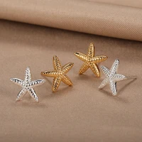 Vintage Summer Starfish Stainless Steel Stud Earrings For Women Simple Star Shell Earrings Stud Ocean Party Jewelry Gift 2025 - Image 4