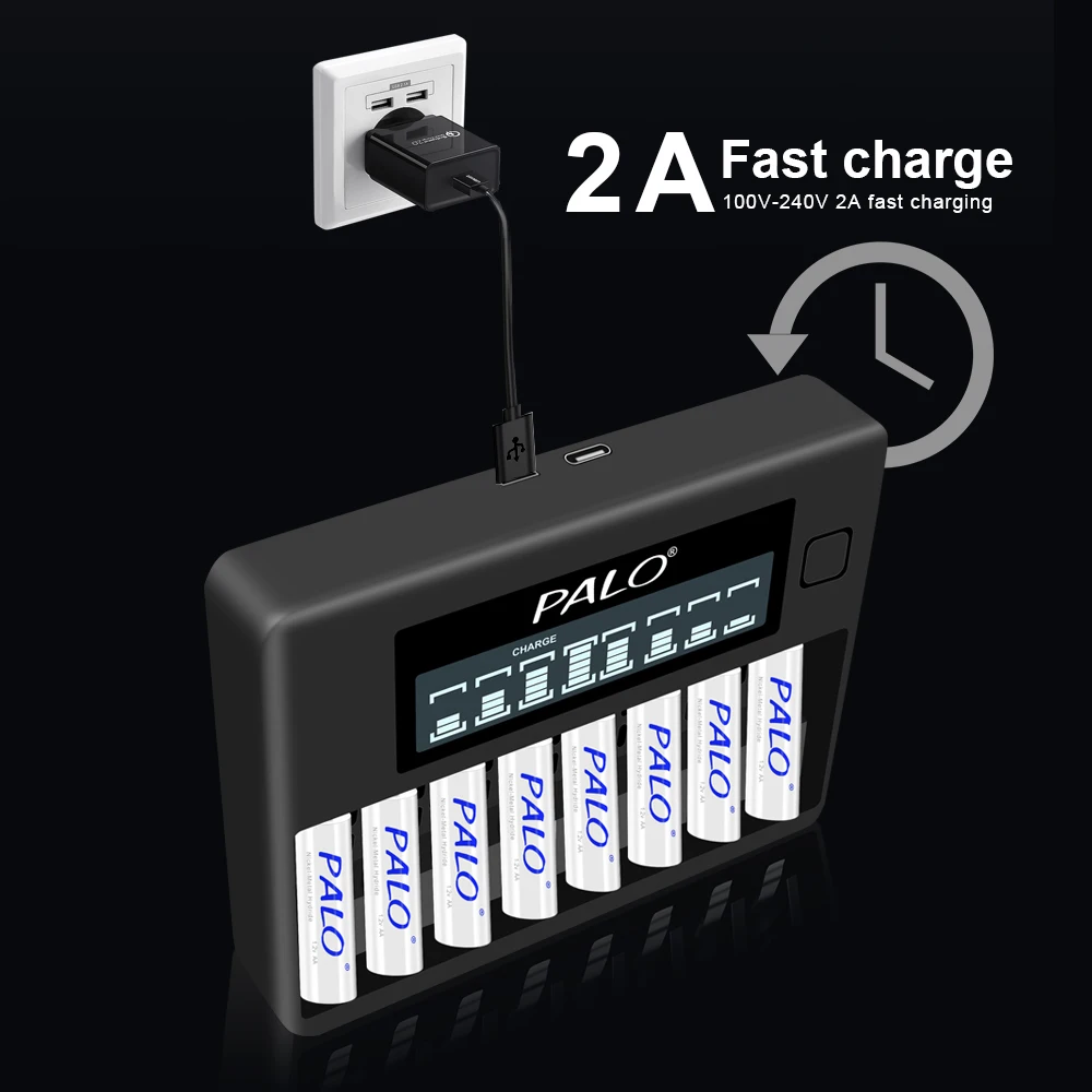 Умное быстрое зарядное устройство PALO с 4-8 слотами, интеллектуальное зарядное устройство с ЖК-дисплеем для 1,2 в AA AAA NiCd NiMh перезаряжаемых батарей