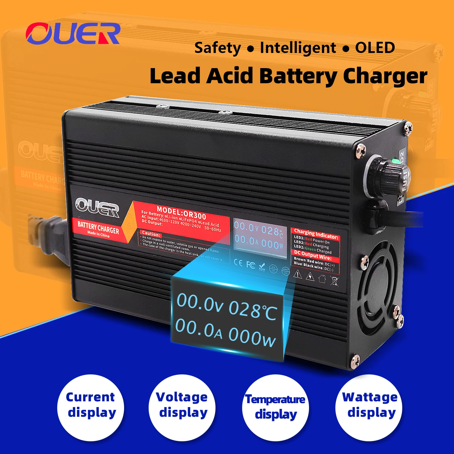 

24V 8A Lead Acid AGM GEL VRLA OPZV Battery Charger Usd For 24V Charging Device,With OLED Display Fast Charger