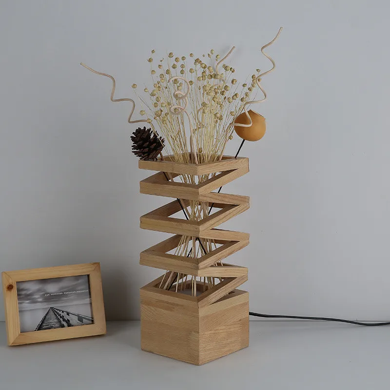 Wooden LED Bedside Lamp in the Shape of Vase