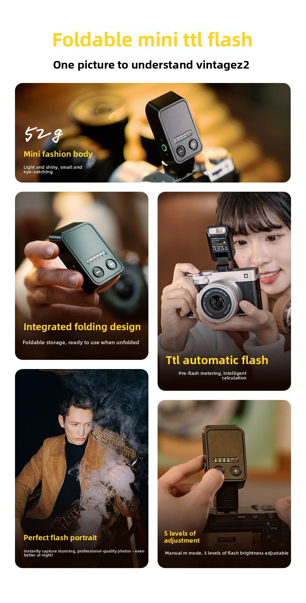 VILTROX 빈티지 Z1 Pro/Z2 충전식 카메라 플래시 라이트 스피드라이트 (디퓨저 포함) 1/8000초 고속, 후지, 니콘, 캐논, 용
