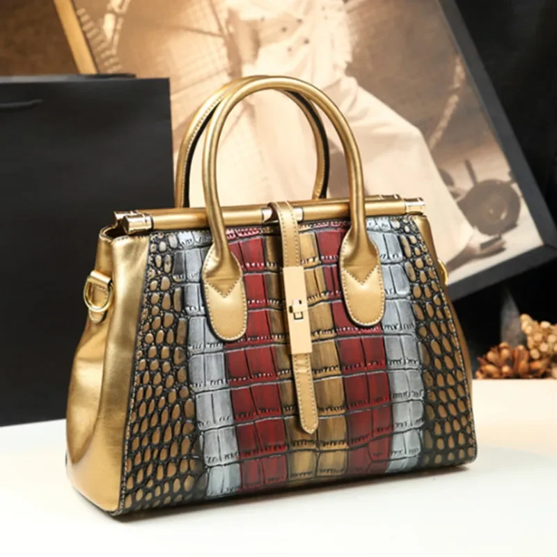 

Genuine Leather High Quality Bag Women Handbags 2021 New Mother Portable Shoulder Messenger Bag Crocodile Pattern Tote Bags