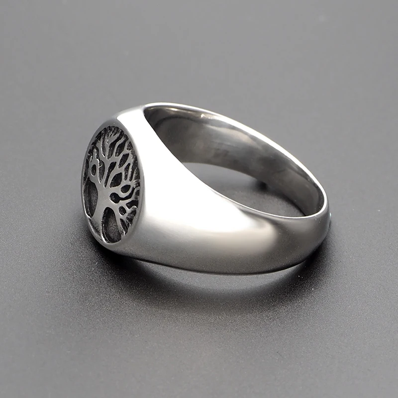 Punk 316L Stainless Steel Tree Life Signet Ring Classic Men's Viking Amulet
