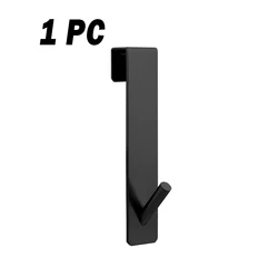 Stainless Steel Over-Door Shower Towel Rack with S-Shape Bathroom Hanger Hooks - 13.3cm (Black-1PC)