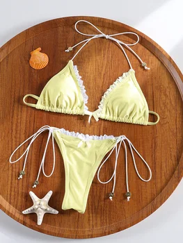 ZRTAK Sexy Lace bordered Bikini Micro Thongs Bathing Suit Swimsuit Women Biquini Bandage Beachwear Swimwear 2 Piece Bikini Sets 1
