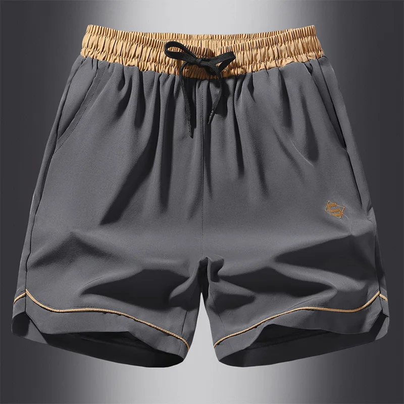 New Shorts Men Summer Motion Solid Color Patchwork American Style Large Size Breathable Quick Drying Ice Shreds All-match Pants