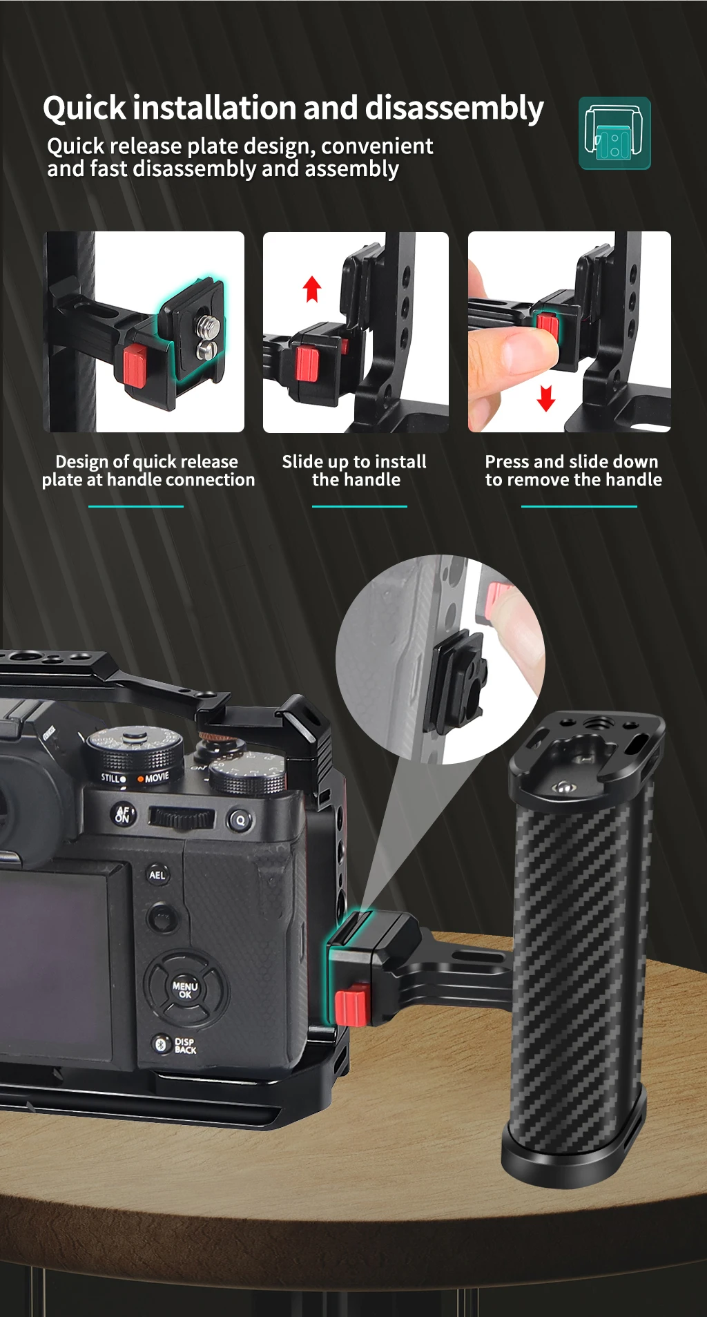Universeller kamera käfig seiten griff für sony canon dslr kamera käfig handgriff 1/4 arri loch kalte schuh halterung für mikrofon video licht – Detail 2