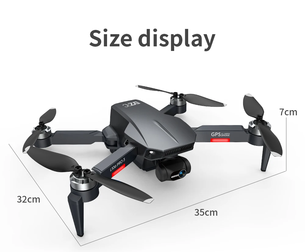 L106 Pro 3 Drone, Size display 7cm GPSoRoRE 32cm 35cm J7