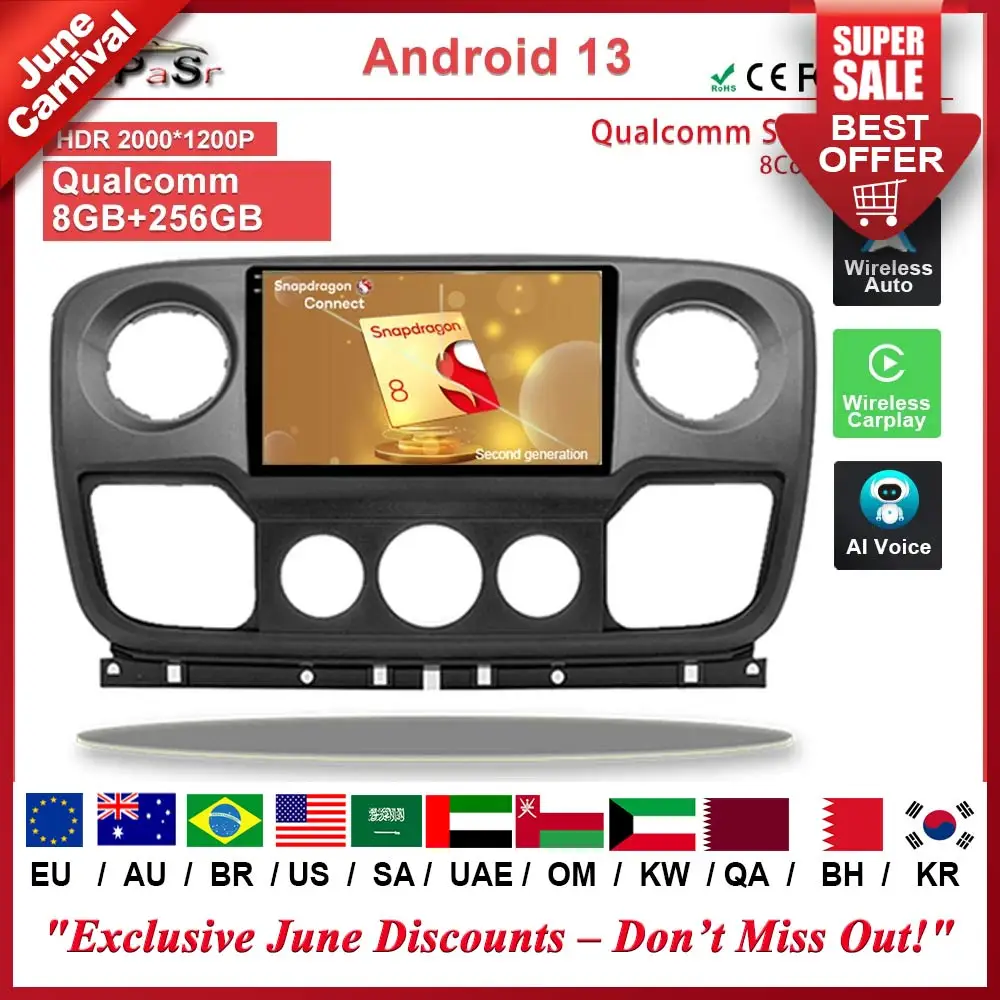 Android 13 For Renault Master Nissan NV400 Opel Movano 2010-2021 Car Radio Multimedia Player Navigation GPS Auto 5G DVD Screen