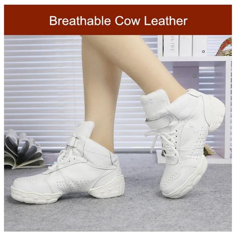 Sports Dance Shoes Genuine Leather Soft Sole Breathable High Top Jazz Salsa Modern Dance Sneakers For Women Man Size 36-45 2
