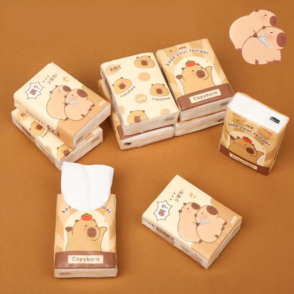 9 Packs Capybara Handkerchief Paper 3Ply Cleaning Bear Toilet Paper Skin-friendly Soft Panda Cartoon Handkerchief Travel
