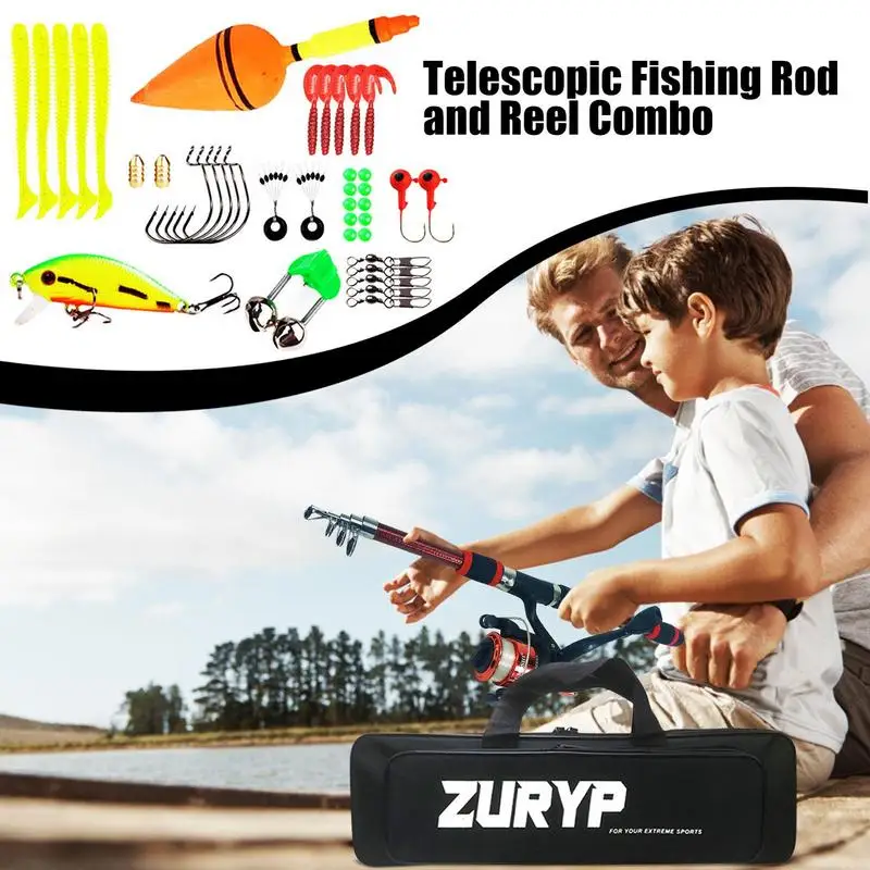 Telescopic Kids Fishing Combo Rod And Reel Portable Fishing Gear Set With  Fishing Line Carry Bag For Beginner Kids Fishing Pole