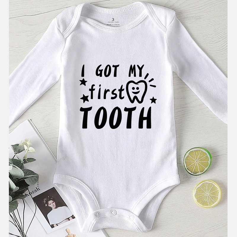 Baby Bodysuits are cool Romper Kids Autumn New Born Baby Clothes Winter Newborn Girl Outfit Clothing for Babies I Got My First First Tooth Print carters baby bodysuits	 Baby Rompers