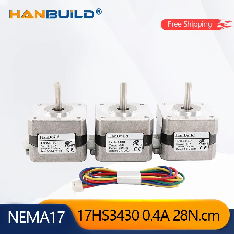 

3PCS 17HS3430 micro stepper 2 Phase 0.4A 28N.CM 4 Leads 42 For 3D Printer CNC Laser Accessories Nema17 Stepper Motor Free Shipp