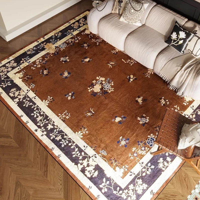 Retro Living Room Carpet Brown Floral Large Area Bedroom Bedside Plush Rug Luxury High-end Coffee Table Floor Mat Ковер Tapis 러그