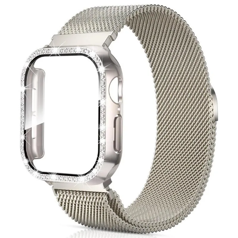 Elegant Diamond Milanese Loop Band with Protective Case - 2-in-1 Watch Accessory
