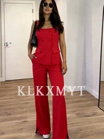 Women 2 Pieces Sets New Fashion Office Vest Top+Split Straight Leg Pants Women's Suit Formal Two Piece Set Women Outfit - Image 2