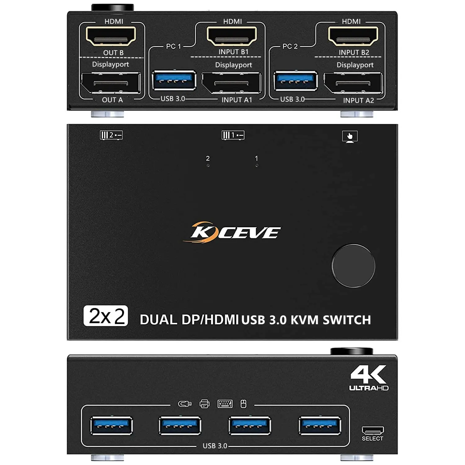 KCEVE KVM DP Switch 2 en 1 de salida, conmutador KVM DisplayPort