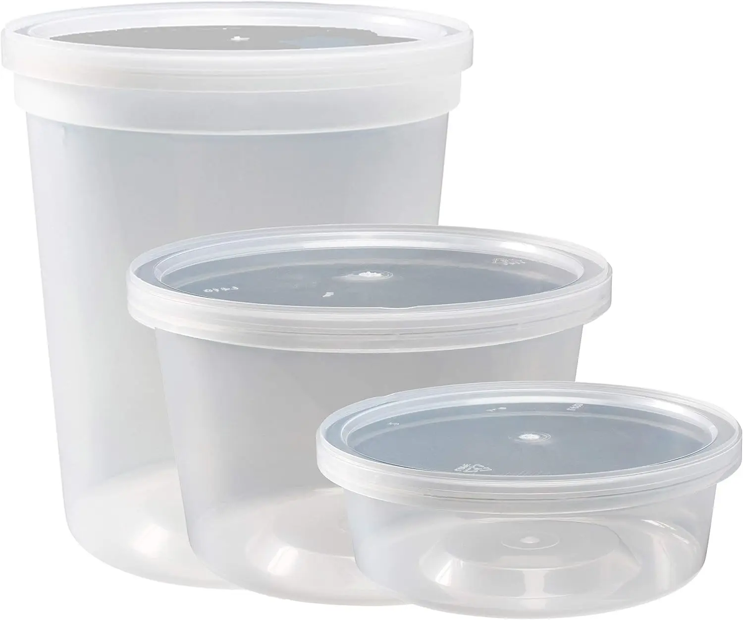 Food Storage Containers with Lids 8oz, 16oz, 32oz Freezer Deli Cups Combo Pack, 44 Sets BPA-Free Leakproof Round Clear Takeout C
