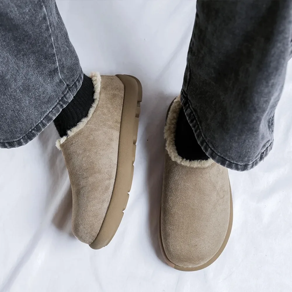 New Flat Heel Plush Round Toe Shoe for Autumn New Couple Style Windproof and Warm Cotton Shoe for Winter Casual Plush Home Shoes