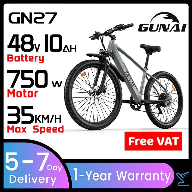 Gunai Gn27 Elettrico Ebike 750W Doppio Motore 27 Pollici Elektrische Fiets Fatbike Con Batteria 48V 10Ah 7-Shift Mountainbike Moto