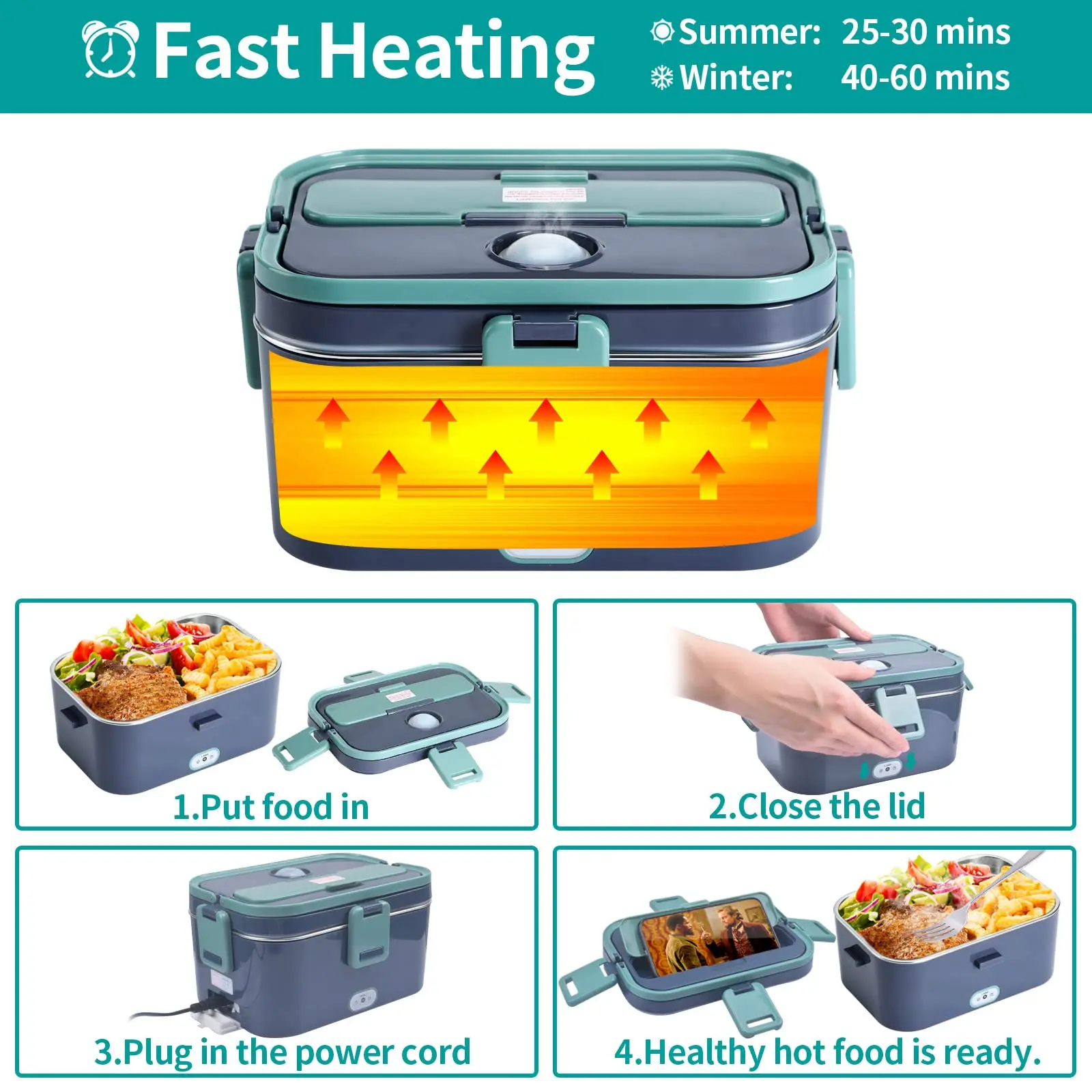 1.8L Electric Lunch Box,2 In 1 Portable Lunch Box Food Heater