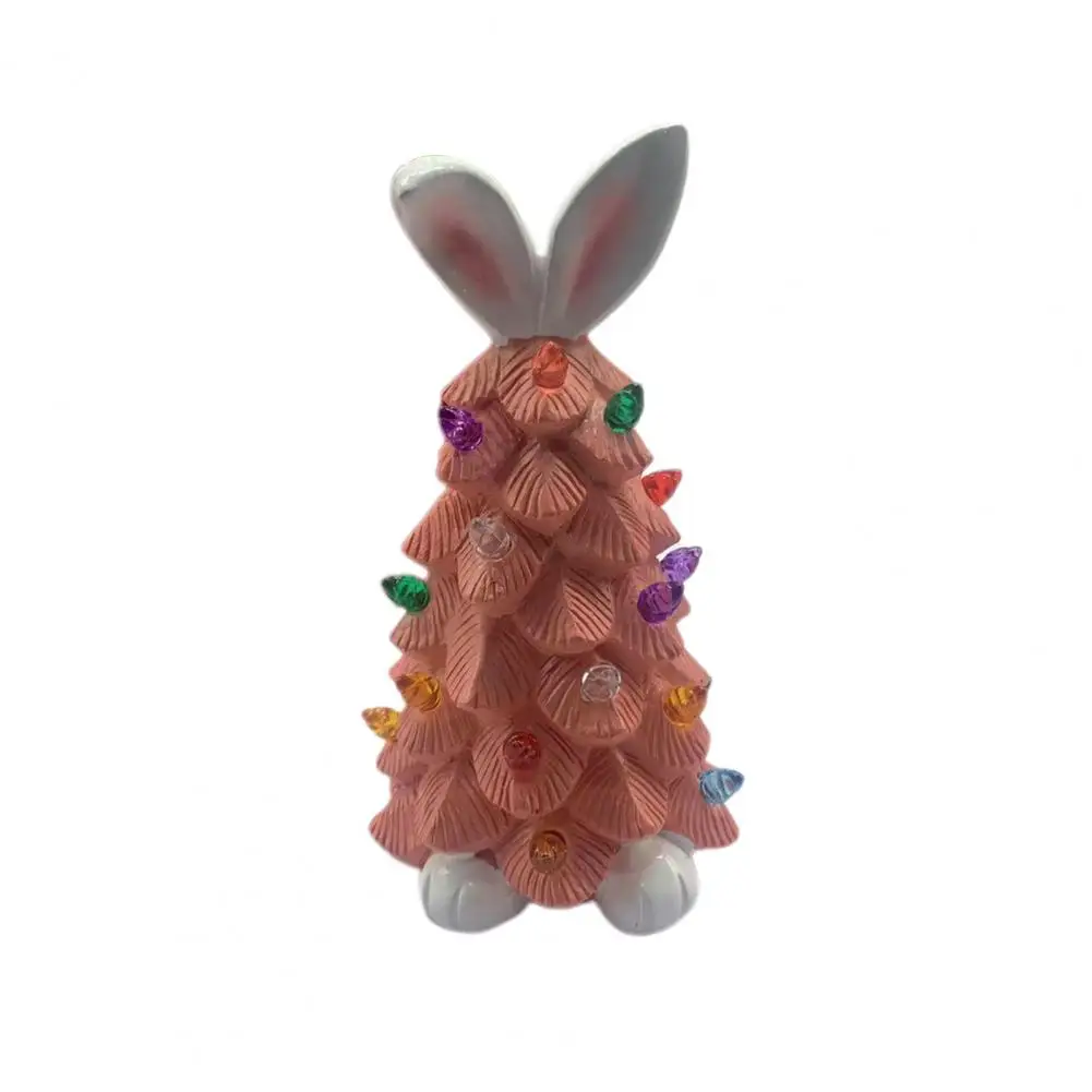 

Bunny Ears Tree Bunny Themed Led Lights Multicolored Led Rabbit Ornament Resin Artwork for Easter Day Home Office Decoration