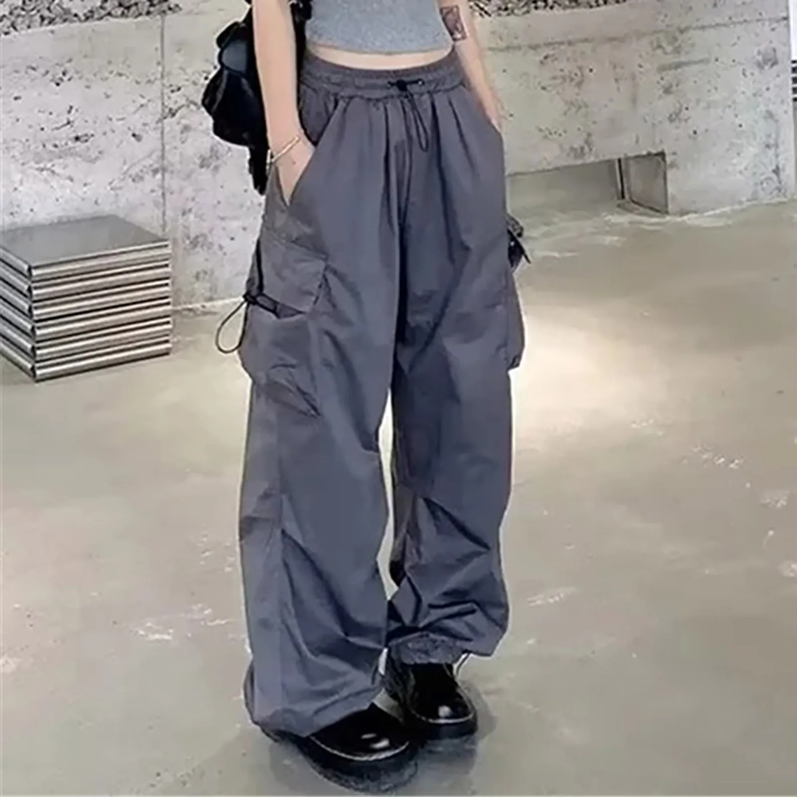 

Y2k Cargo Pants Women Korean Harajuku Casual Parachute Tech Pants Vintage Drawstring Wide Leg Joggers Sweatpants Streetwear