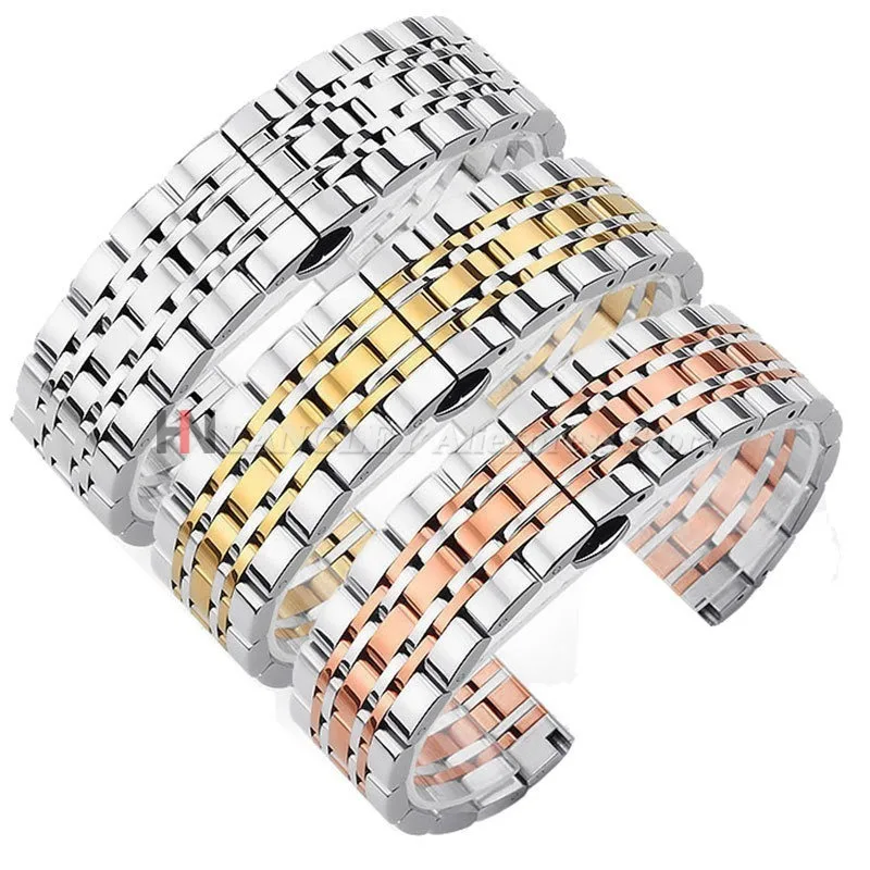 Elegant Curved End Stainless Steel Watch Strap - Business Bracelet in Various Sizes